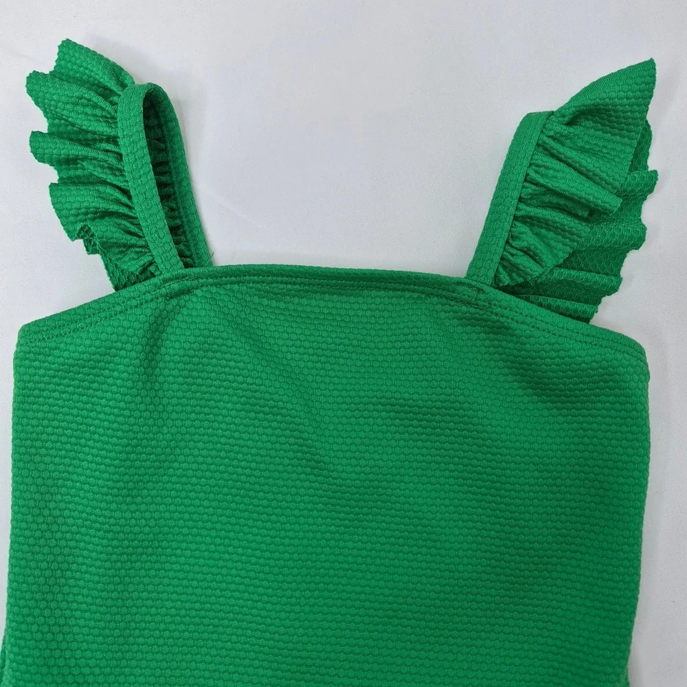 Ocean Gear Girls Green Textured‎ Ruffle Strap One Piece Swimsuit Size XS 4-5